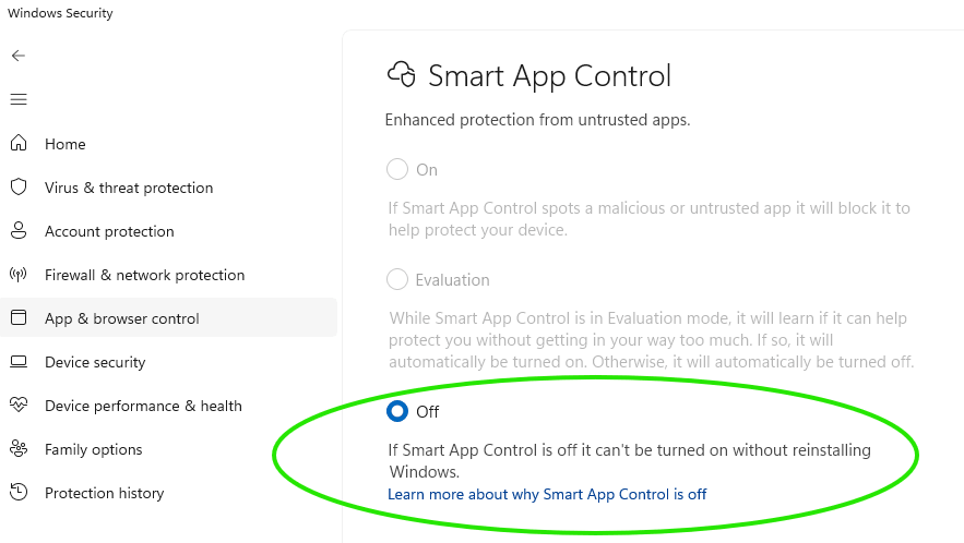 Smart App Control confirmation